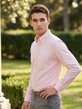 Men's Vintage 2000s Adams Row Pink Dusk Long Sleeve Button Dress Shirt Neck 16